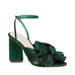 Leoffler Randall Emerald Camellia Knotted Lamé Sandals size 8
